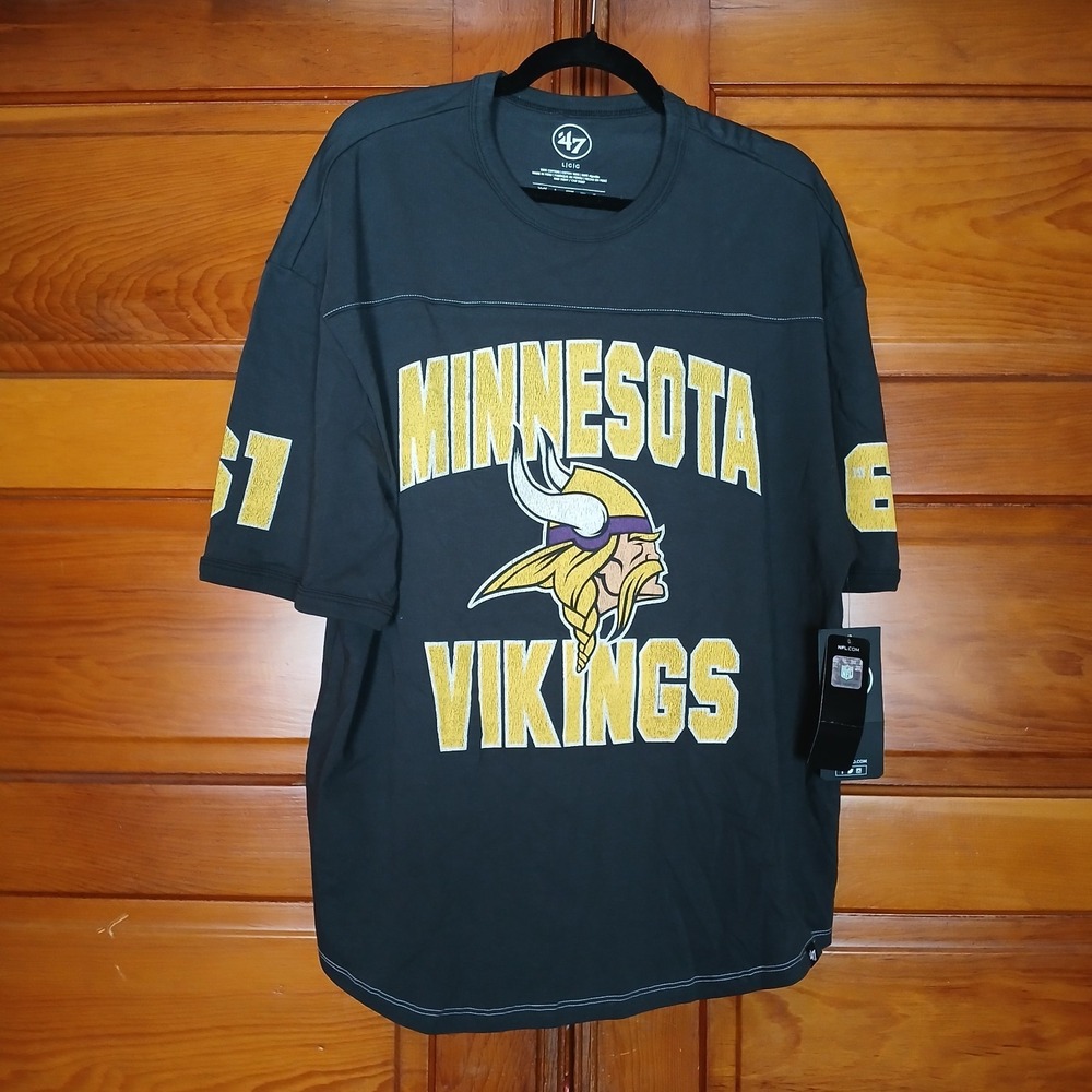 NWT Minnesota Vikings NFL 1961 Women's‎ Large T Shirt '47 Brand Flint Black